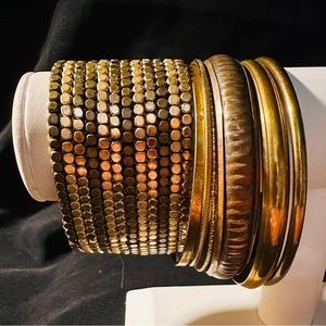 Lot Set Of 7 Brass Tone Bracelets Each Unique Interesting Textures